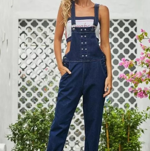 Dark blue cotton denim overall jumpsuit size Small - Picture 2 of 7
